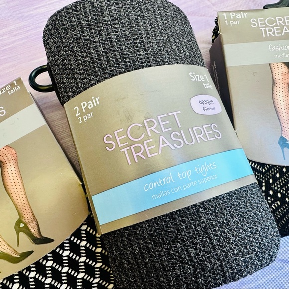 2 Pair Secret Treasures Black & Gray Tights w/ 2 1pair of Fashion Tights - Picture 3 of 8